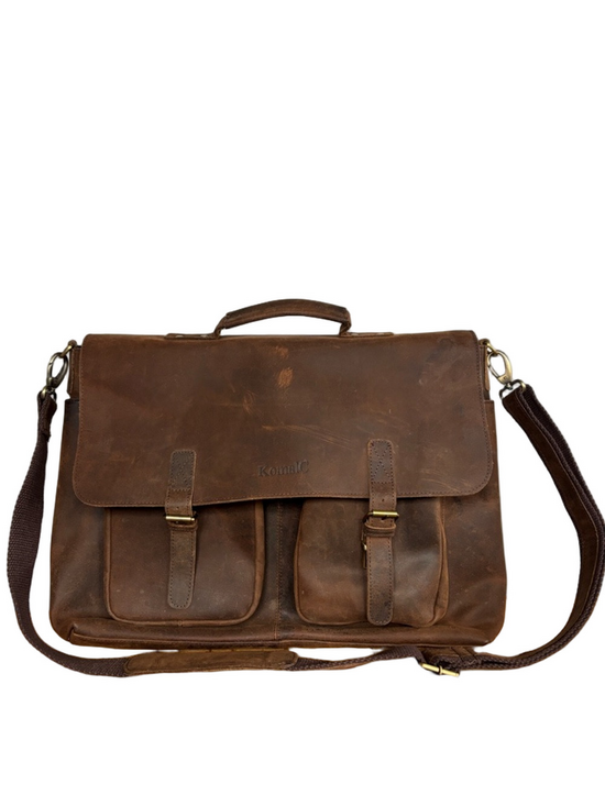 KomalC Other - KomalC Vintage Distressed Leather Messenger Bag Brown Satchel Briefcase Academia